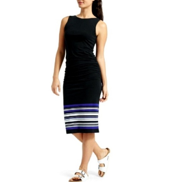 Athleta Dresses & Skirts - Athleta Comeback‎ Bodycon Side Ruched Tank Midi Dress Size XS Black Blue